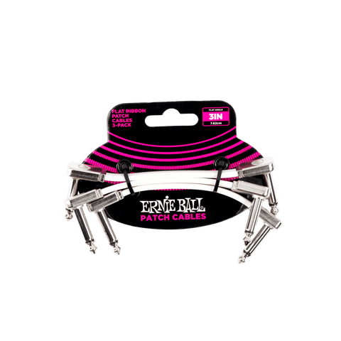 Ernie Ball 3" Flat Ribbon Patch Cable White 3 Pack - White