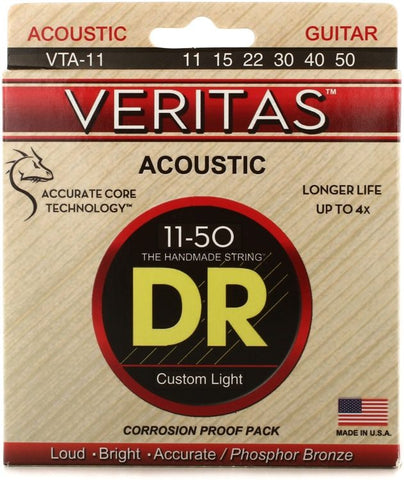 DR Strings VTA-11 Veritas - .011-.050 Custom Light Phosphor Bronze Acoustic Strings