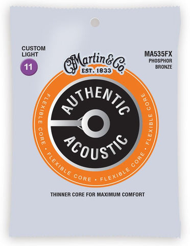Martin Flexible Core Phosphor Bronze Authentic Acoustic Guitar Strings MA535FX Custom Light 11-52
