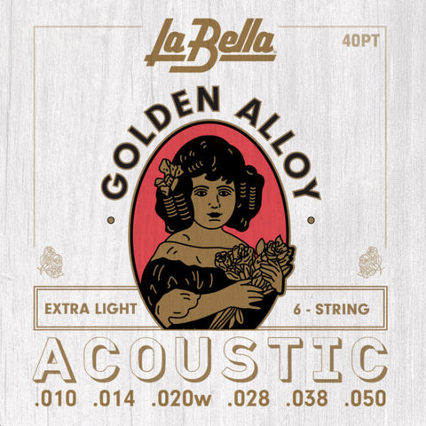 La Bella 40PT Golden Alloy Acoustic Guitar Strings - .010-.050 Extra Light
