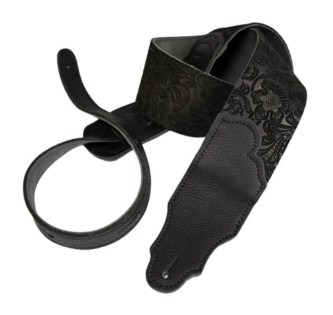 Franklin Embossed Suede 2.5" Guitar Strap - Black - FSSE-BK-BK - MADE IN USA