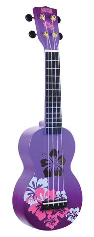 Mahalo Hibiscus Flower Soprano Ukulele purple with bag