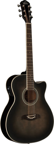 Oscar Schmidt OACEFTB Auditorium Acoustic Electric Guitar, Transparent Black