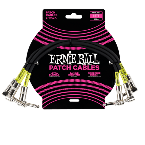 Ernie Ball Classic Patch Cable Angle/Angle 1ft - Black - 3 Pack