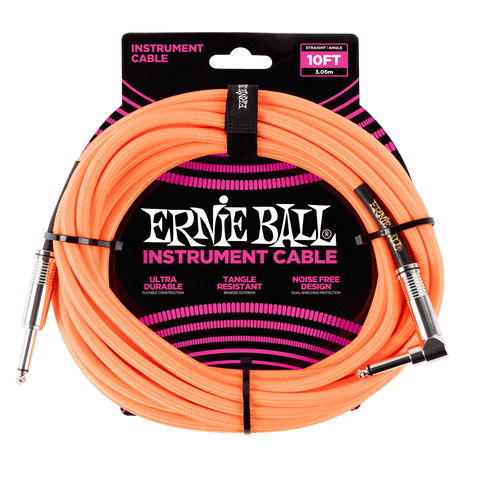 Ernie Ball Braided Instrument Cable Straight/Angle 10ft - Neon Orange