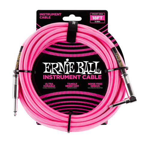 Ernie Ball Braided Instrument Cable Straight/Angle 18ft - Neon Pink