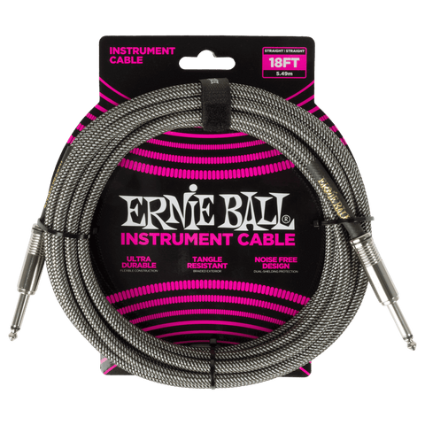 Ernie Ball Braided Instrument Cable Straight/Straight 18ft - Silver Fox