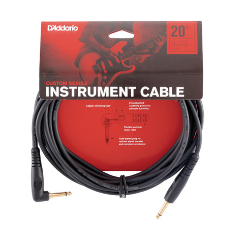 D'Addario Custom Series Instrument Cable, Right Angle, 20 feet PW-GRA-20