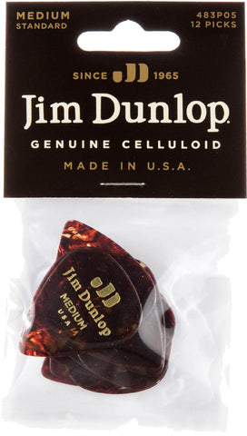 Dunlop Shell Celluloid Standard Guitar Picks Medium 12 Pack, 483P05MD