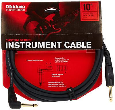 D'Addario Custom Series Instrument Cable, Right Angle, 10 feet PW-GRA-10