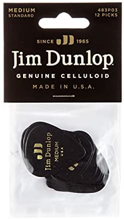 Dunlop Genuine Celluloid Medium Black Picks, Pack of 12, 483P03MD