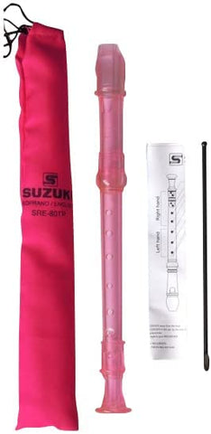 Suzuki SRE-80TP 3 piece Baroque Soprano Recorder, Pink