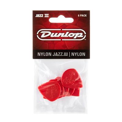 Dunlop 47P3N Nylon Jazz III Guitar Picks Red Point Tip 6-pack