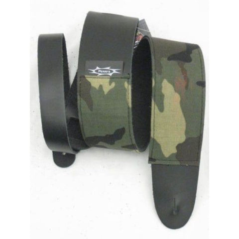 Perri's Leathers Camouflage Green Leather & Cloth Guitar Strap Model #P25M-63