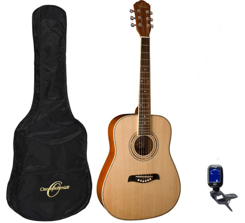 Oscar Schmidt OG1PAK 3/4-Size Acoustic Guitar with Gig Bag, Tuner, Picks - Natural