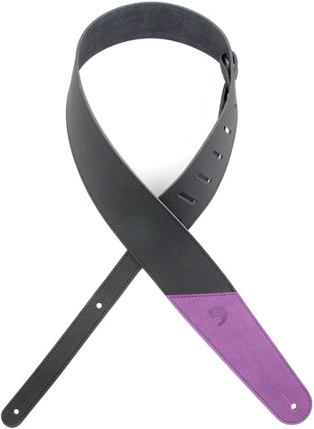 D'Addario Planet Waves L25W1406 2.5-Inch Leather Guitar Strap, Colored Ends - Purple