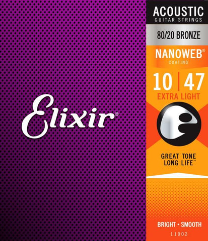 Elixir Nanoweb 80/20 Acoustic Guitar Strings -.010-.047 Extra Light - 11002