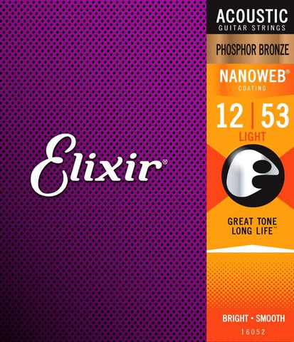 Elixir Nanoweb Phosphor Bronze Acoustic Guitar Strings -.012-.053 Light - 16052