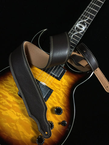 Franklin 2.5" Reversible Guitar Strap – 3-ply Glove Leather, 12-CHG-N, Chocolate/Gold