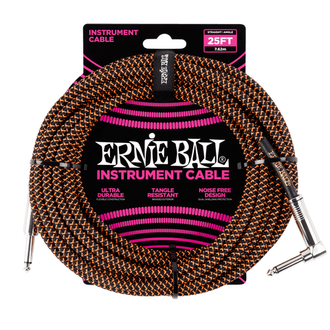 Ernie Ball 25' Braided Straight / Angle Instrument Cable - Black / Orange