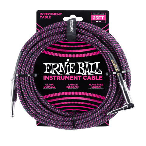 Ernie Ball 25' Braided Straight / Angle Instrument Cable - Black / Purple