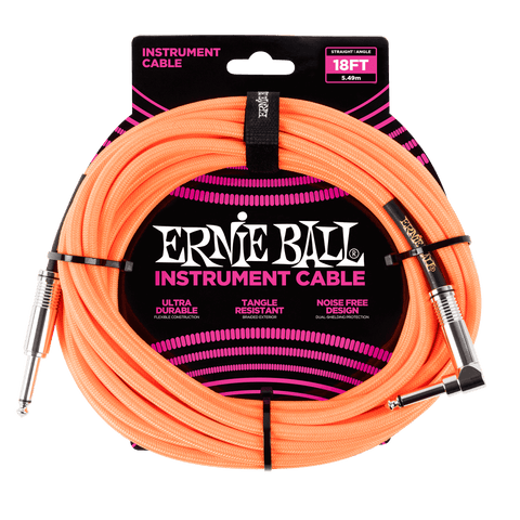 Ernie Ball 25' Braided Straight / Angle Instrument Cable - Neon Orange