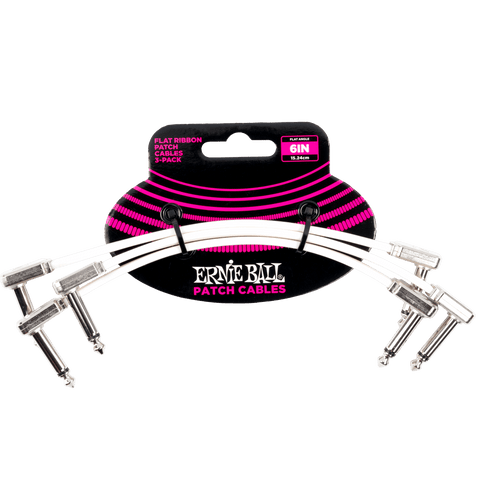 Ernie Ball 6" Flat Ribbon Patch Cable White 3-Pack - White