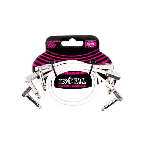 Ernie Ball 12" Flat Ribbon Patch Cable White 3-Pack - White