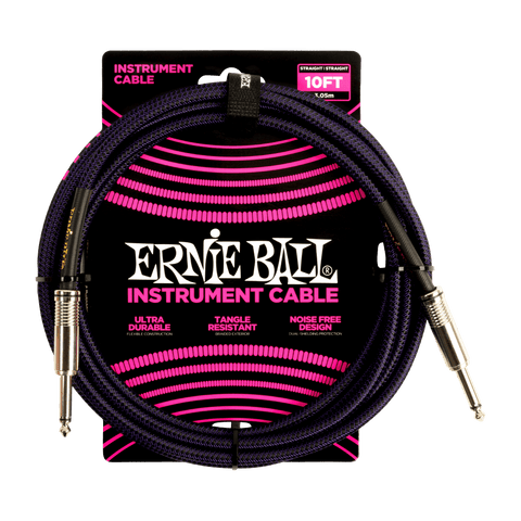 Ernie Ball 10' Braided Straight / Straight Instrument Cable - Purple Black, P06393