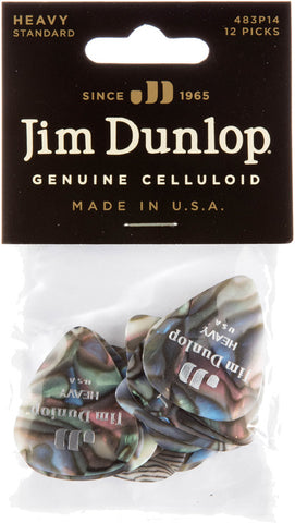 Dunlop Abalone Celluloid Standard Guitar Picks Heavy 12 Pack, 483P14HV