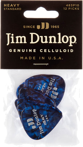 Dunlop Blue Pearl Celluloid Standard Guitar Picks Heavy 12 Pack, 483P10HV