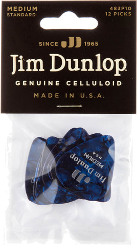 Dunlop Blue Pearl Celluloid Standard Guitar Picks Medium 12 Pack, 483P10MD