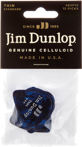 Dunlop Blue Pearl Celluloid Standard Guitar Picks Thin 12 Pack, 483P10TH