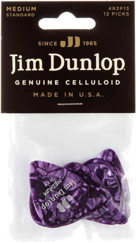 Dunlop Pruple Pearl Celluloid Standard Guitar Picks Medium 12 Pack, 483P13MD