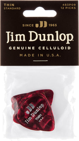 Dunlop Red Pearl Celluloid Standard Guitar Picks Thin 12 Pack, 483P09TH