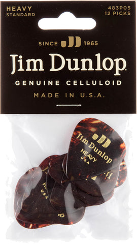 Dunlop Shell Celluloid Standard Guitar Picks Heavy 12 Pack, 483P05HV