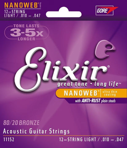 Elixir Nanoweb Light 12-String Acoustic Guitar Strings