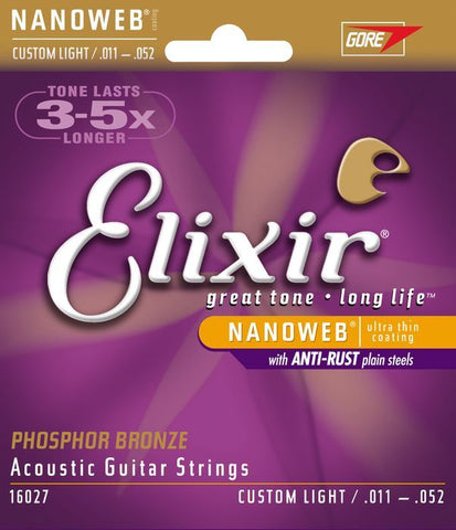 Elixir Nanoweb Custom Light Phosphor Bronze Acoustic Guitar Strings, #16027