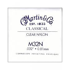 Martin M32N B-2nd Clear Nylon Plain End Classical single string. 032" - 0.81mm