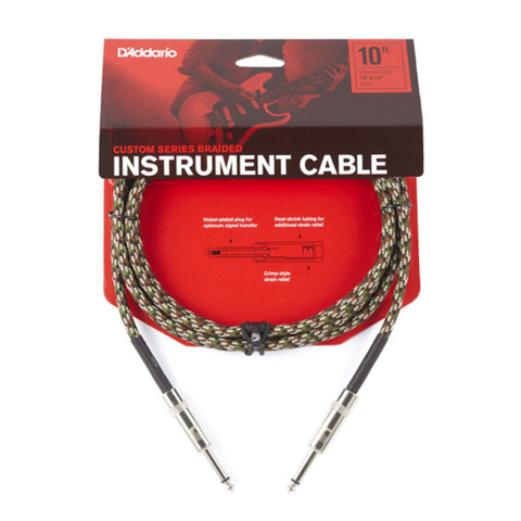 D'Addario Braided Instrument Cable, 10' - Camouflage, PW-BG-10CF