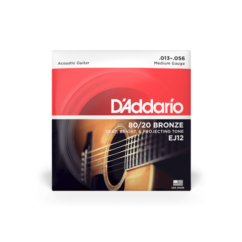 D'Addario 13-56 Medium, 80/20 Bronze Acoustic Guitar Strings, EJ12