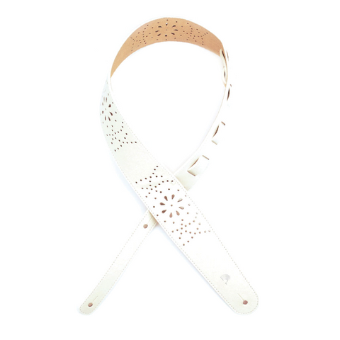 D'Addario Leather Guitar Strap, Perforated White, L25W1502