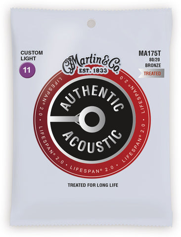Martin MA175T Lifespan Treated 80/20 Bronze Authentic Acoustic Guitar Strings Custom Light 11-52