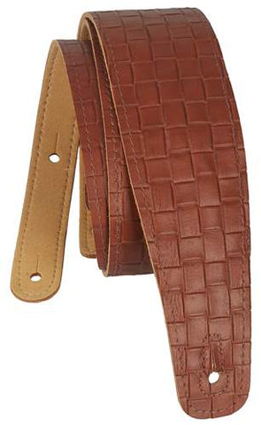 PERRI'S LEATHERS Emboss Leather Guitar Strap Brown Basketweave, P20CO-6043
