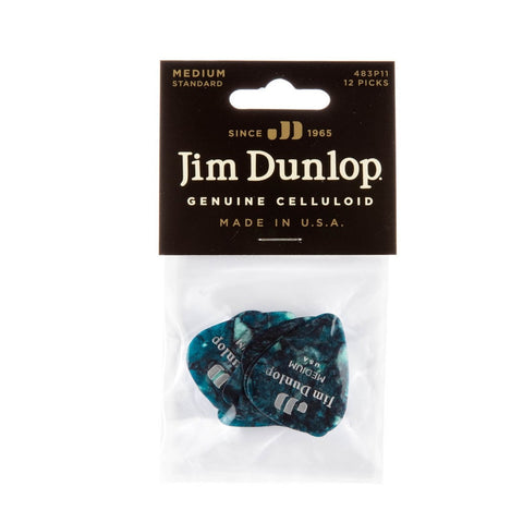 Dunlop Genuine Celluloid Medium Turquoise Pearl Picks, Pack of 12, 483P11MD