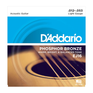 DAddario EJ16 Phosphor Bronze Acoustic Guitar Strings, Light, 12-53