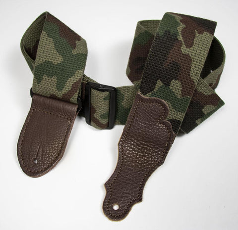 Franklin Cotton Guitar Strap – Glove Leather End Tab - Camouflage/Chocolate - 1-CF-CH - Made in USA