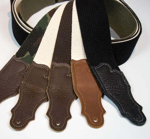 Franklin 2" Cotton Guitar Strap – Glove Leather End Tab - Assorted Colors