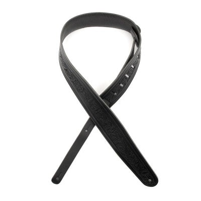 D'Addario L25W1403 2.5" Leather Guitar Strap, Embossed Flowers - Black