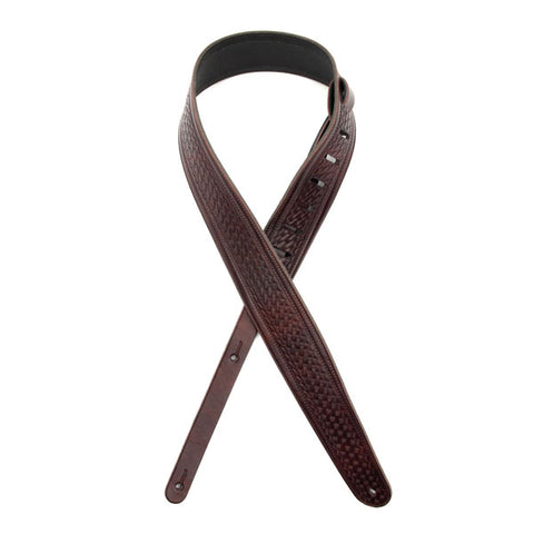 D'Addario L25W1404 2.5" Leather Strap, Embossed Weave, Brown